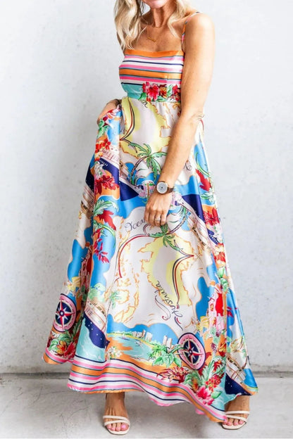 Smocked Back Printed Square Neck Maxi Cami Dress Trendsi