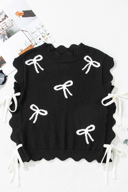 Bow Side Ties Scalloped Hem Cap Sleeve Sweater Simply Love
