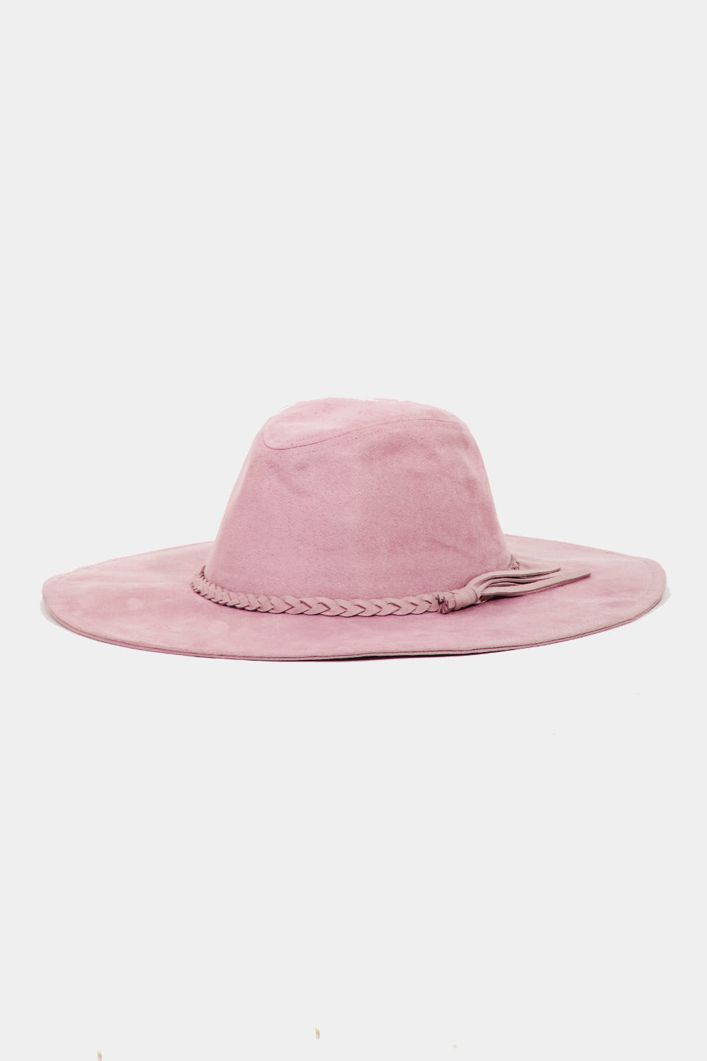 Fame Braided Pink Faux Suede Wide Brim Hat Trendsi