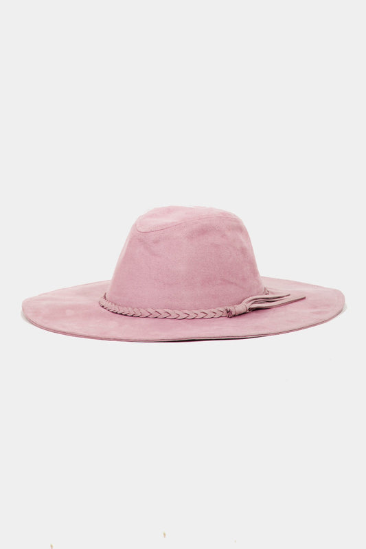 Fame Braided Pink Faux Suede Wide Brim Hat Trendsi