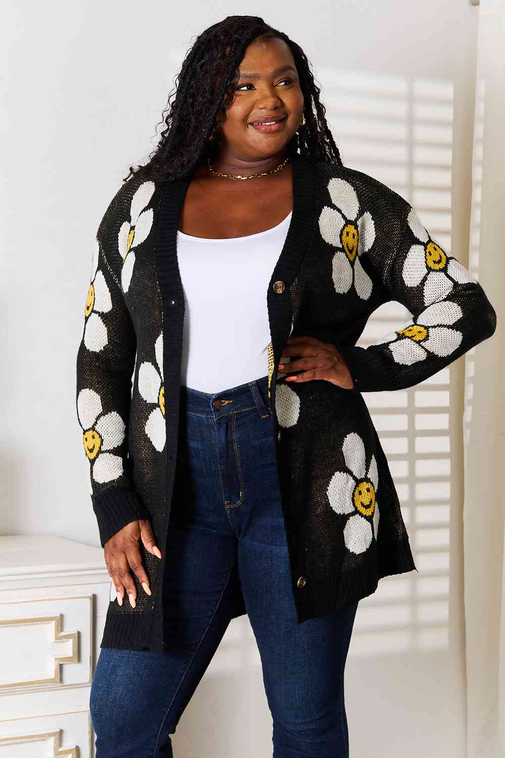 Double Take Floral Button Down Longline Cardigan  DAME BOHEME