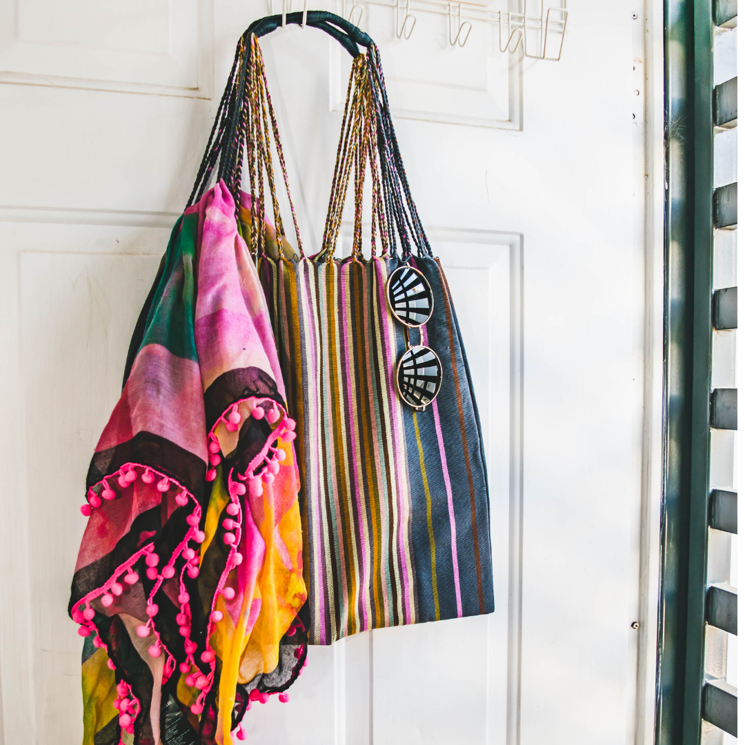 Poppy Woven Striped Tote | Hammock Bag - Mexico  DAME BOHEME