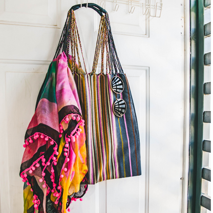 Poppy Woven Striped Tote | Hammock Bag - Mexico  DAME BOHEME