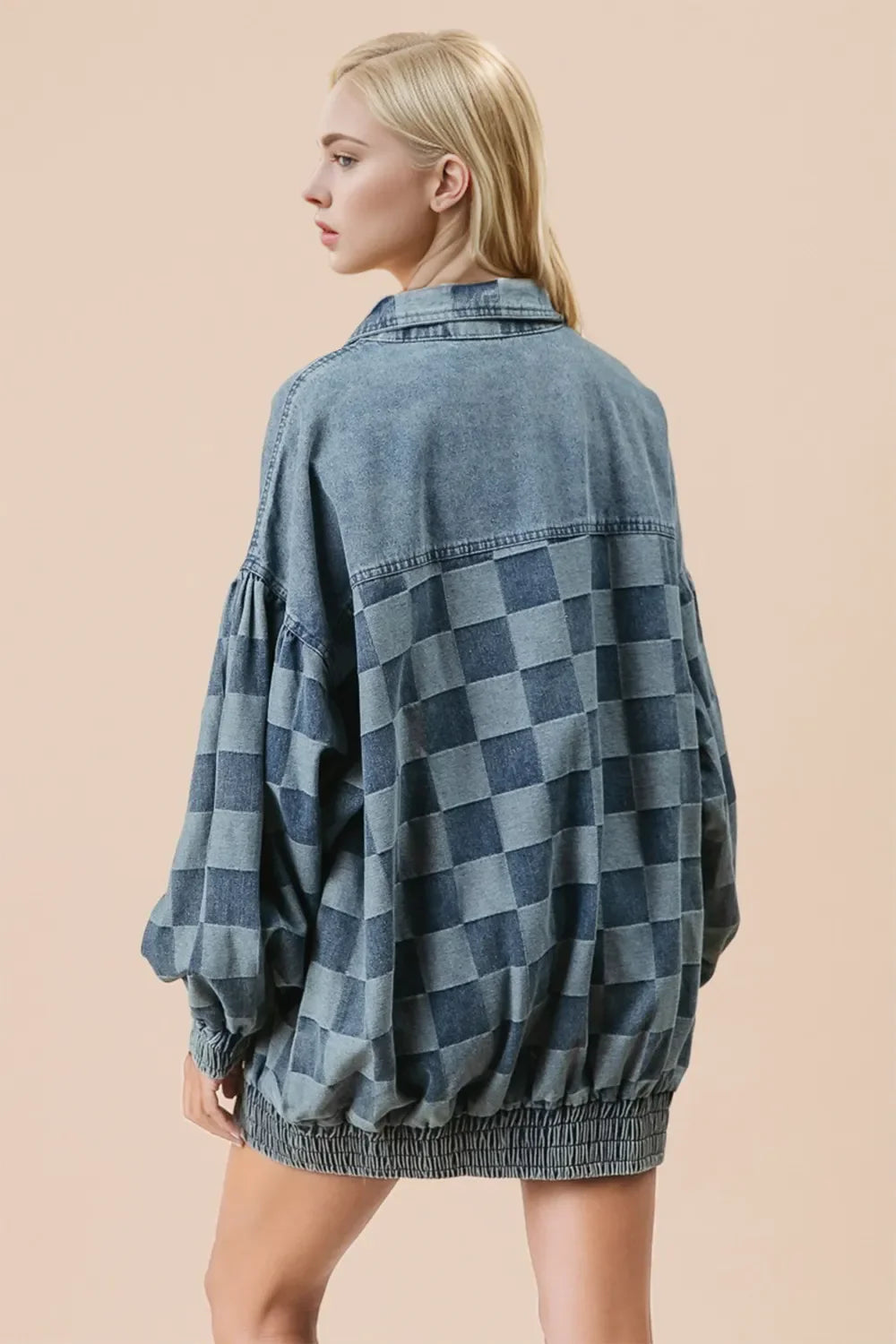 Double Take Checkered Button Up Denim Jacket  DAME BOHEME