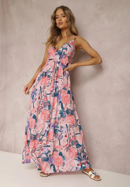 Floral Print Surplice Spaghetti Strap Maxi Dress Trendsi