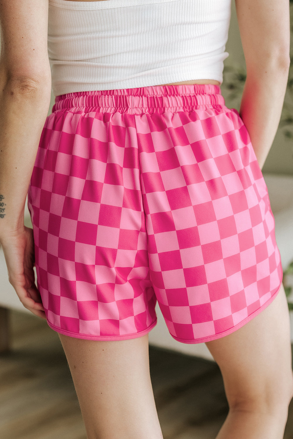 Checkered Drawstring Casual Shorts  DAME BOHEME