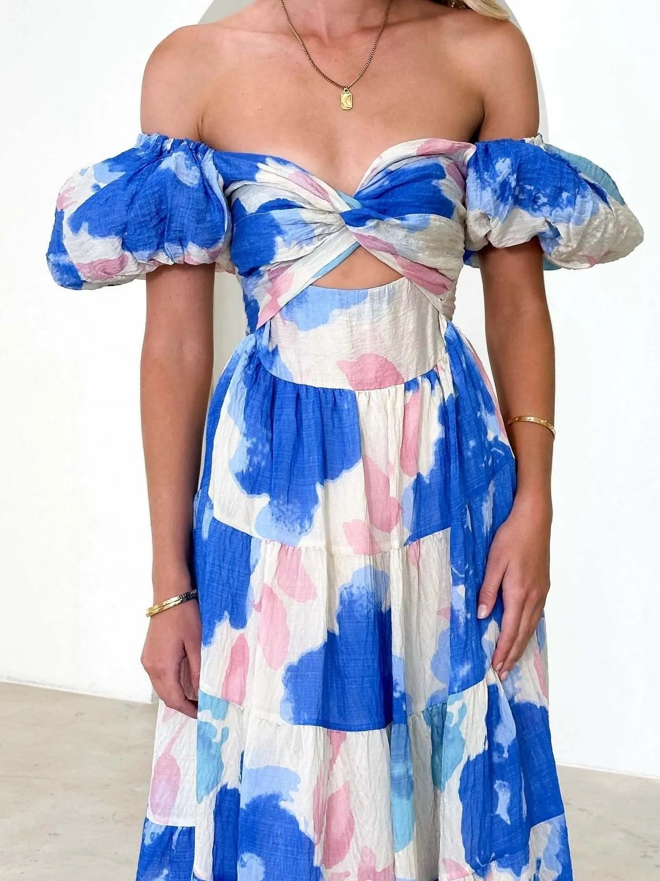 Off-Shoulder Floral Tiered Dress with Ruffle Details Trendsi