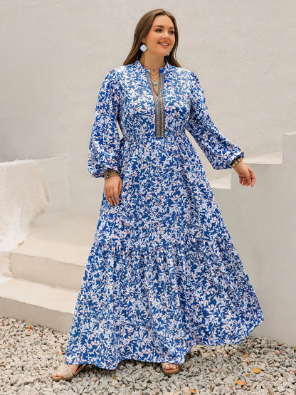 Plus Size Floral Print Bohemian Maxi Dress  DAME BOHEME
