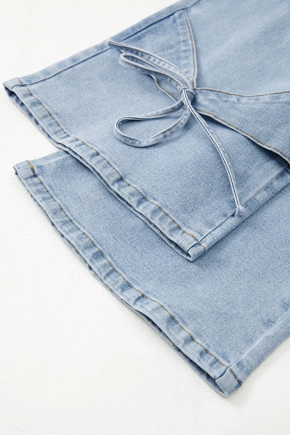 Light Wash Bowknot Ties Cargo Jeans Simply Love