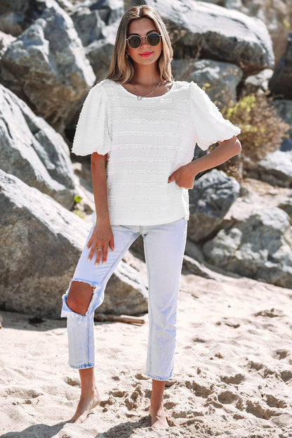 Luella Frilled Lace Trim Bubble Sleeve Blouse  DAME BOHEME