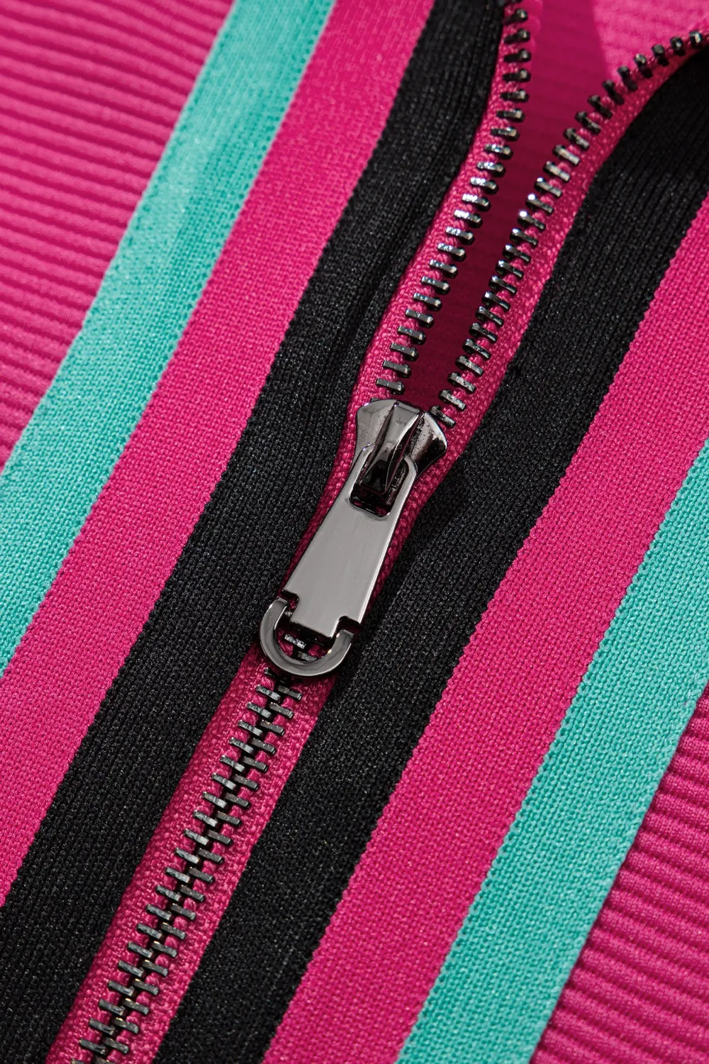 Striped Detail Flutter Sleeve Zipped Collar Top and Short Set  DAME BOHEME