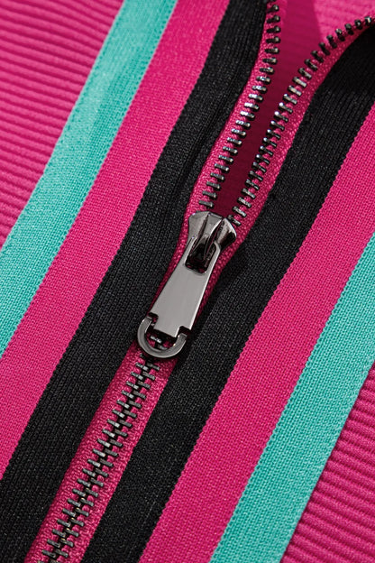 Striped Detail Flutter Sleeve Zipped Collar Top and Short Set  DAME BOHEME