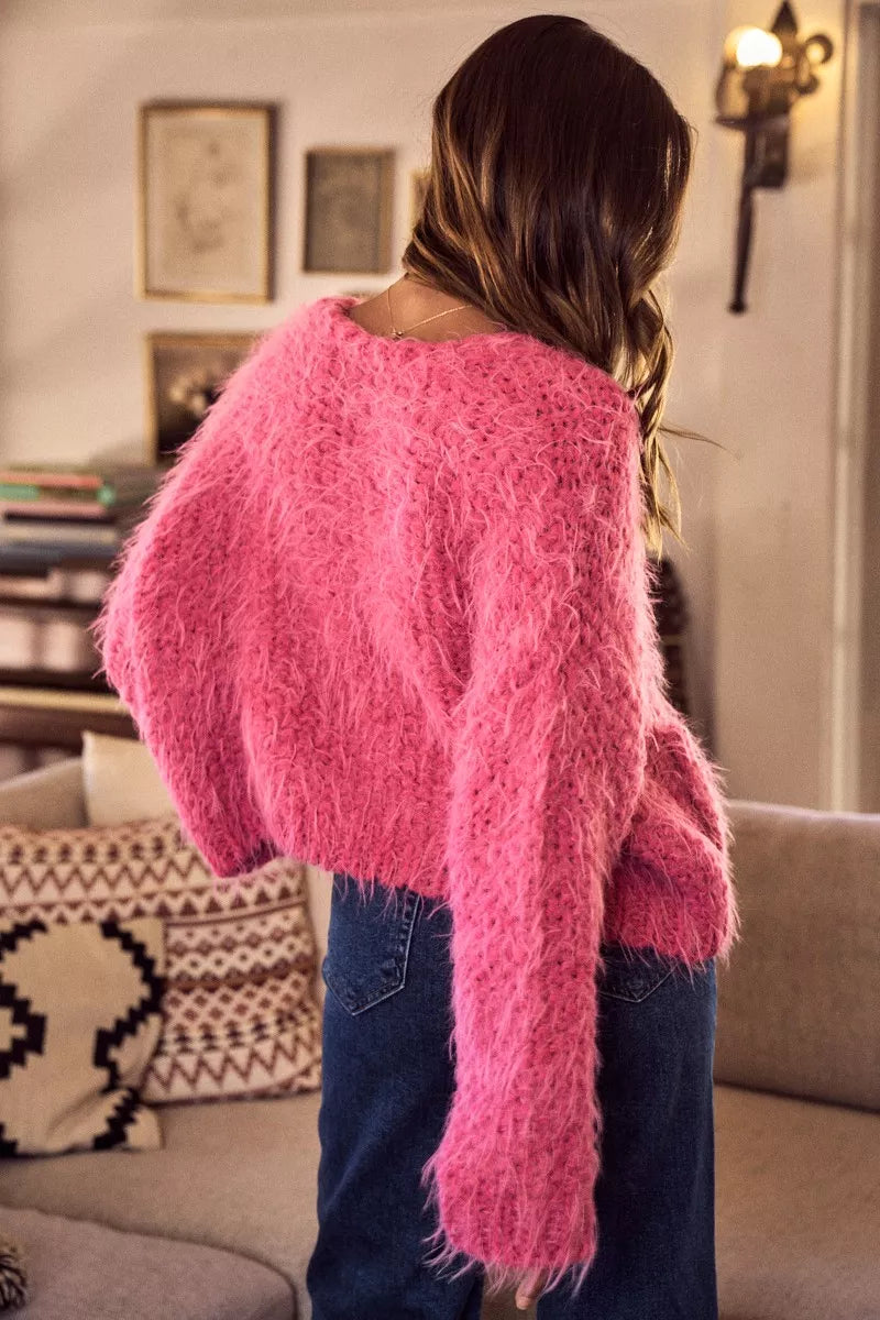 SO ME Soft Touch Hairy Loose Fit Cozy Sweater Cardigan  DAME BOHEME
