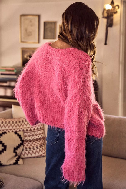 SO ME Soft Touch Hairy Loose Fit Cozy Sweater Cardigan  DAME BOHEME