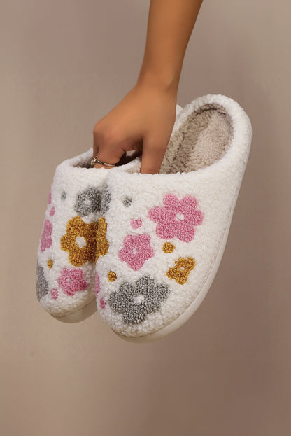 White Floral Fuzzy Winter Slippers  DAME BOHEME