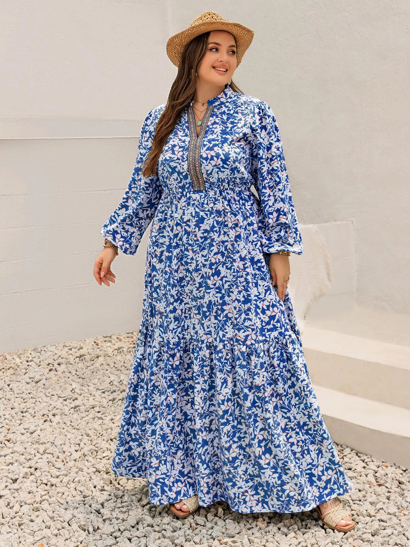 Plus Size Floral Print Bohemian Maxi Dress  DAME BOHEME