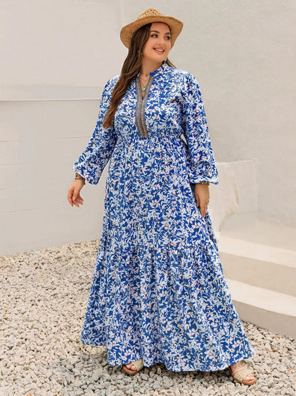 Plus Size Floral Print Bohemian Maxi Dress  DAME BOHEME