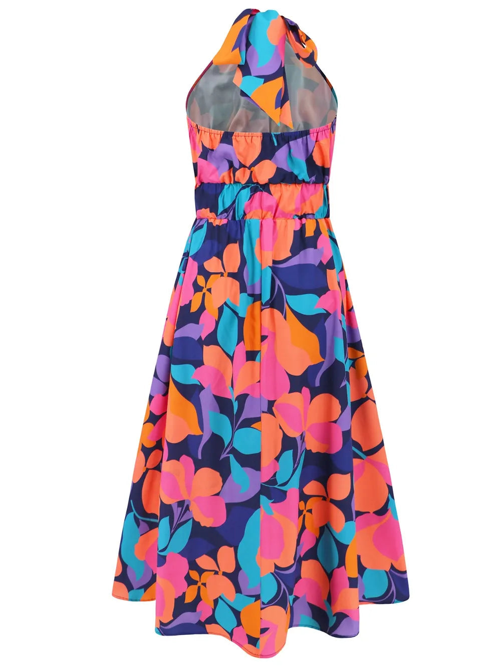 Ruched Printed Halter Neck Midi Dress Trendsi
