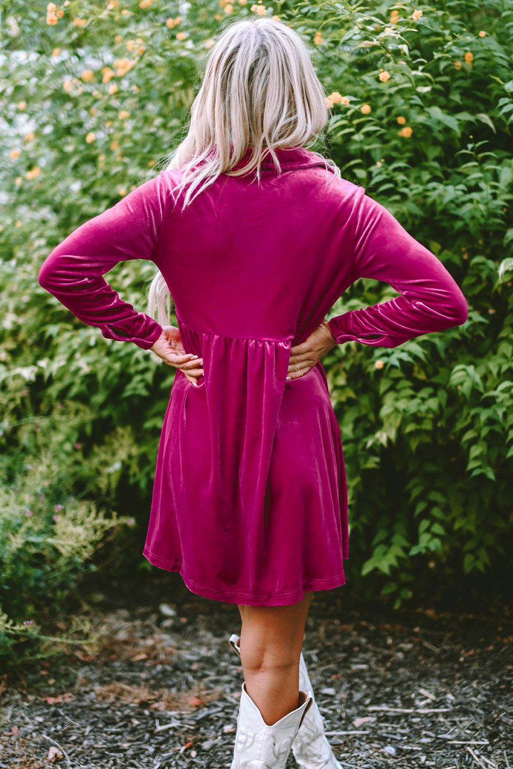 Lennon Long Sleeve Ruffle Velvet Dress  DAME BOHEME