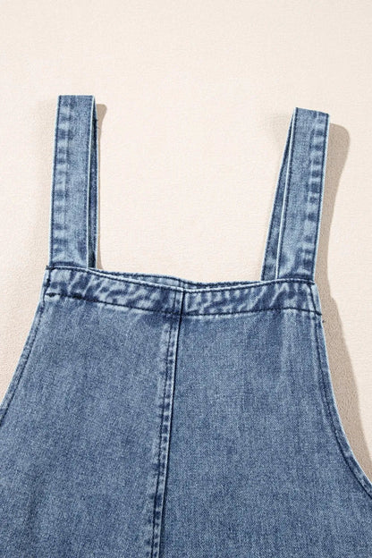Distressed Bib Pocket Wide Leg Denim Overalls  DAME BOHEME