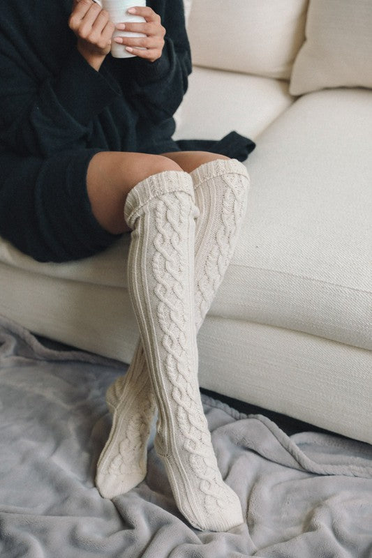 Cozy Knee-High Cable Knit Socks