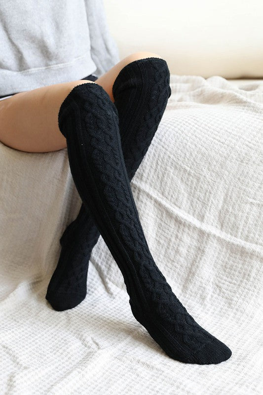 Cozy Knee-High Cable Knit Socks