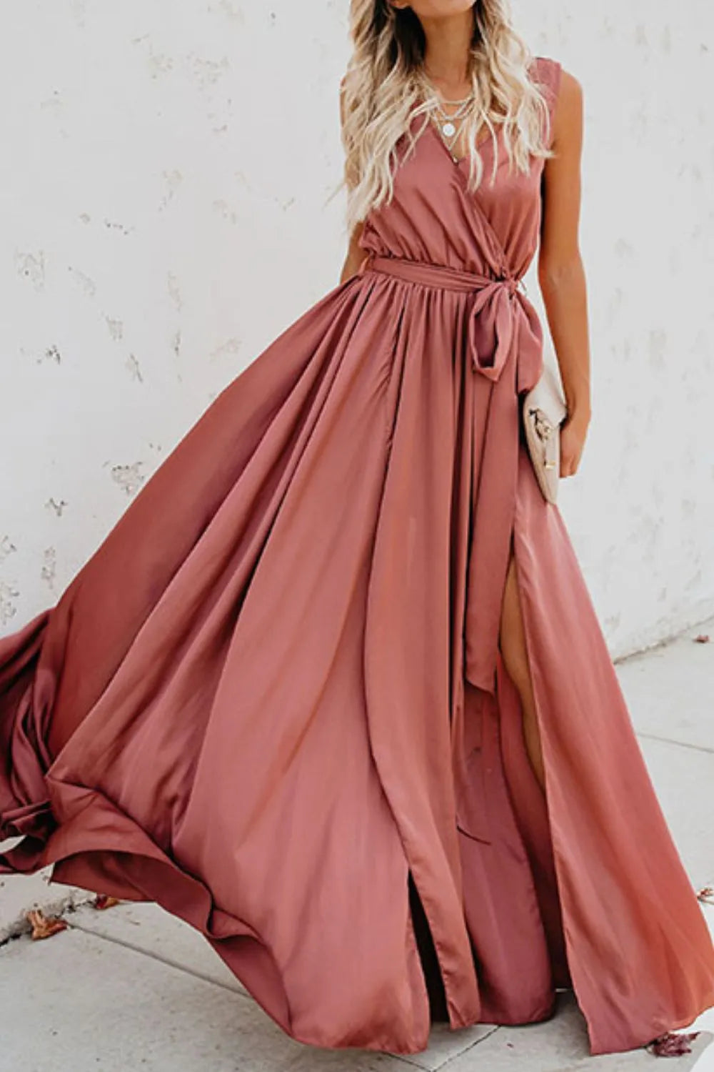 Surplice Tie Waist Maxi Dress Trendsi