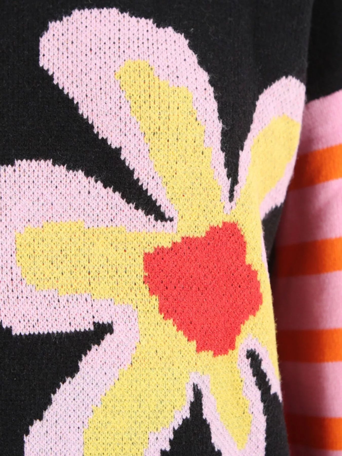 Retro Floral Striped Sleeves Crew Neck Sweater  DAME BOHEME