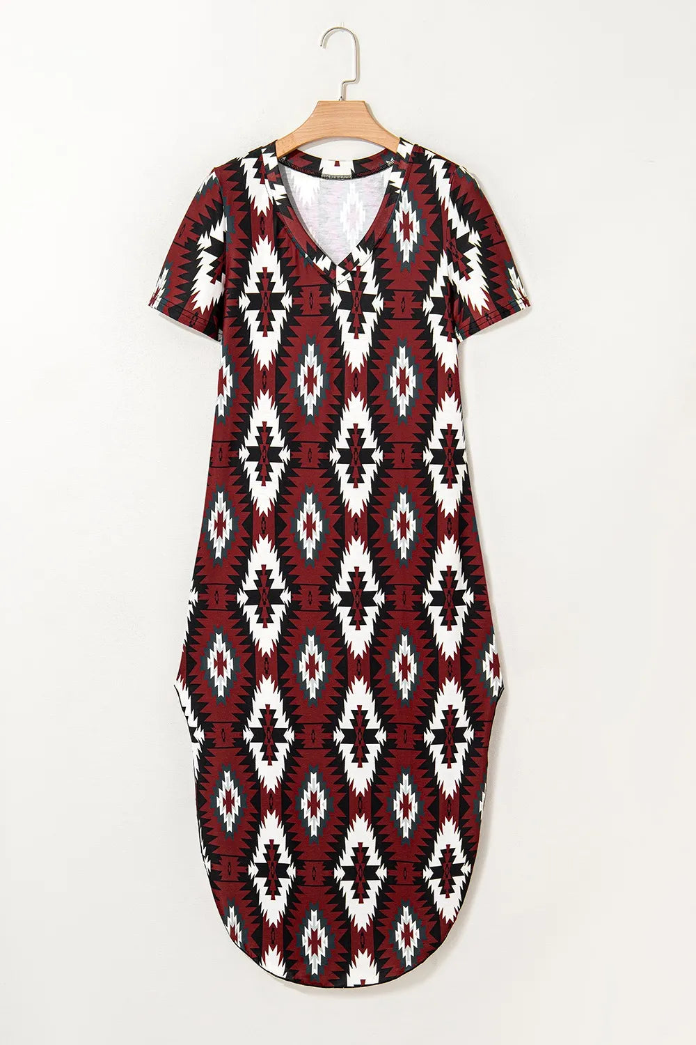 Aztec Print V-Neck Midi Dress Trendsi