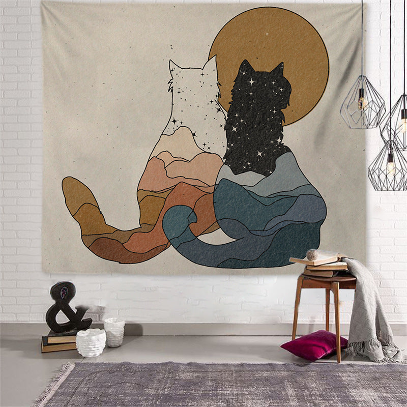 Bedroom Bedside Tapestry Whimsical Cats Celestial Art - DAME BOHEME