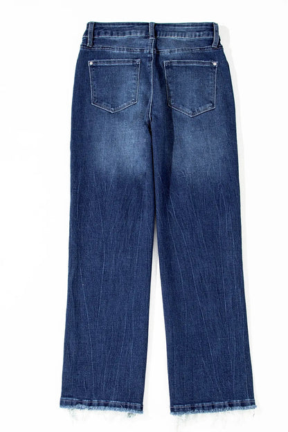 Mineral Wash Raw Hem High Waist Flared Jeans  DAME BOHEME