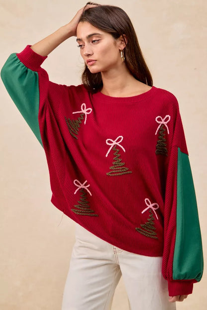 BiBi Christmas Theme Tree Embroidered Sweater  DAME BOHEME
