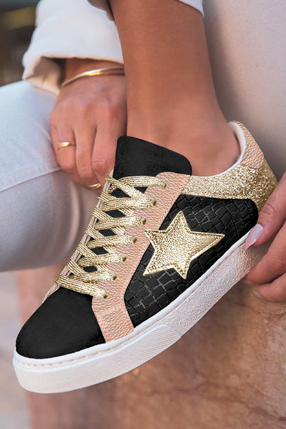 Clare Gold Glitter Star Lace-up Sneakers  DAME BOHEME