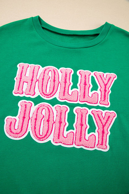 Sea Green HOLLY JOLLY Letter Christmas Holiday Sweatshirt  DAME BOHEME