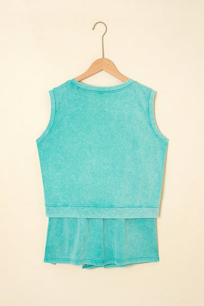Aria 2 Pieces Mineral Wash Cotton Tank Top Lined Split Skirt Set  DAME BOHEME