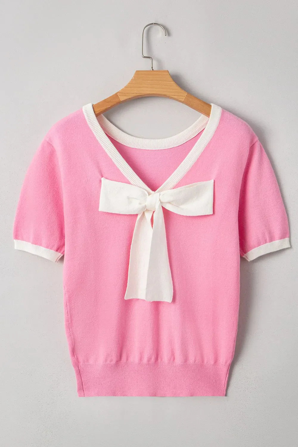 Bow Back Round Neck Short Sleeve Knit Top  DAME BOHEME