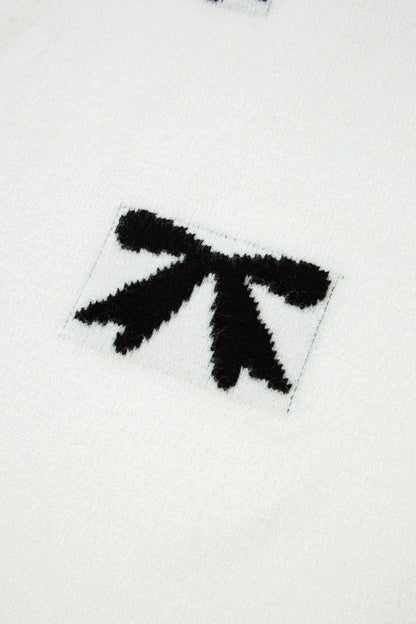 Bow Pattern Knit Short Sleeve Sweater  DAME BOHEME