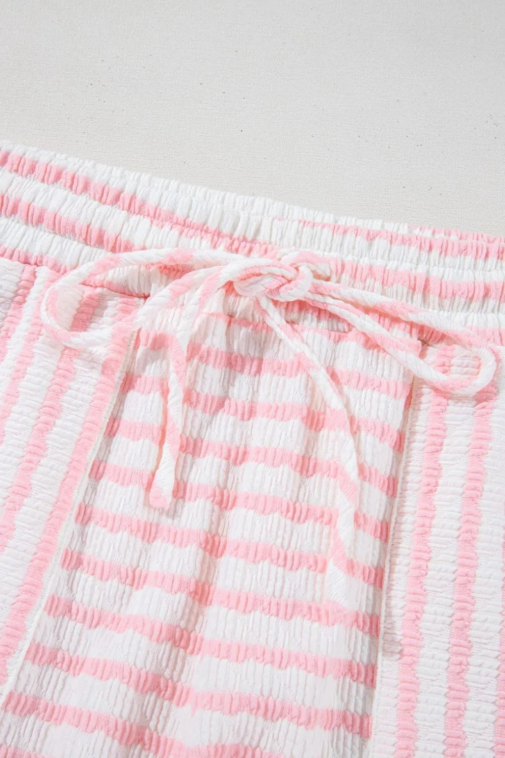 Stripe Knitted Short Sleeve Top and Drawstring Shorts Set  DAME BOHEME