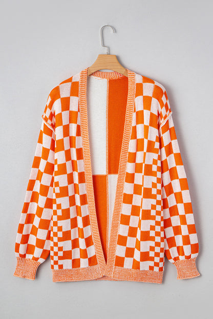 Wrenley Checkered Open Front Drop Shoulder Cardigan  DAME BOHEME