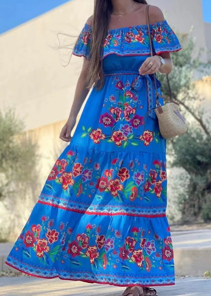 Floral Off Shoulder Ruffle Maxi Dress Trendsi