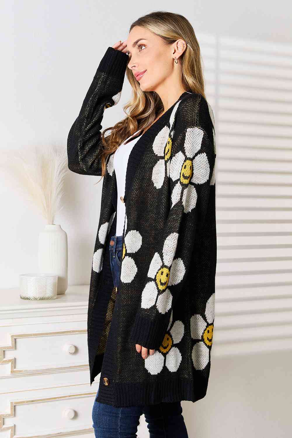Double Take Floral Button Down Longline Cardigan  DAME BOHEME