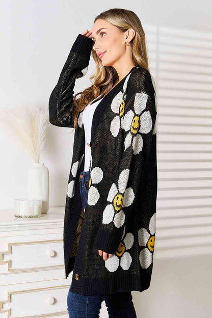 Double Take Floral Button Down Longline Cardigan  DAME BOHEME