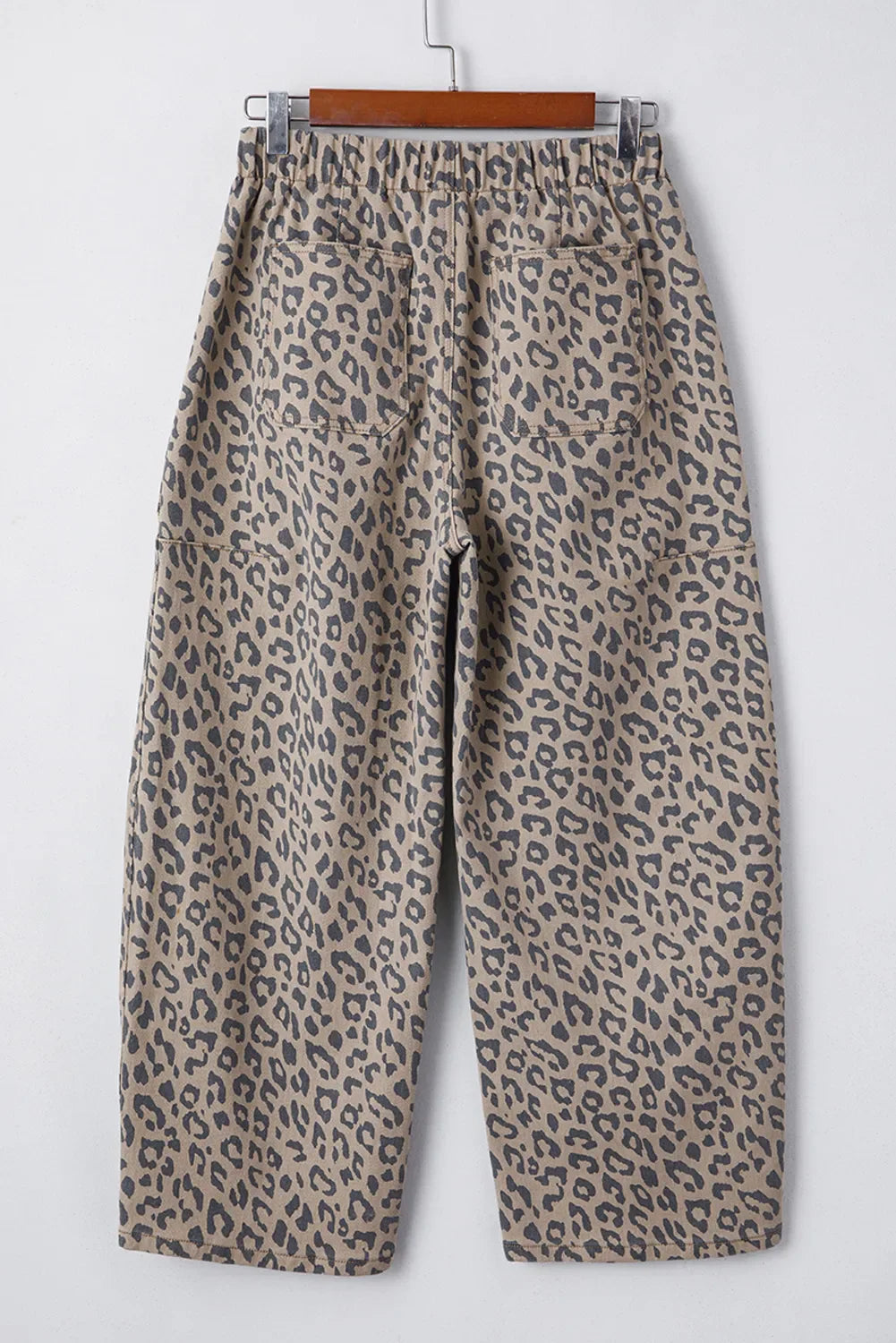 Leopard Printed Drawstring Waist Pocketed Wide Leg Jeans  DAME BOHEME