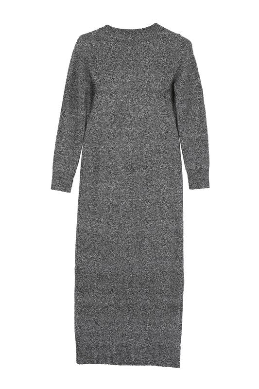 Side Slit V-Neck Sweater Midi Dress