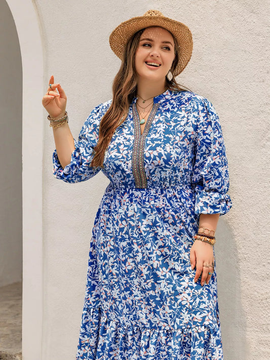 Plus Size Floral Print Bohemian Maxi Dress  DAME BOHEME