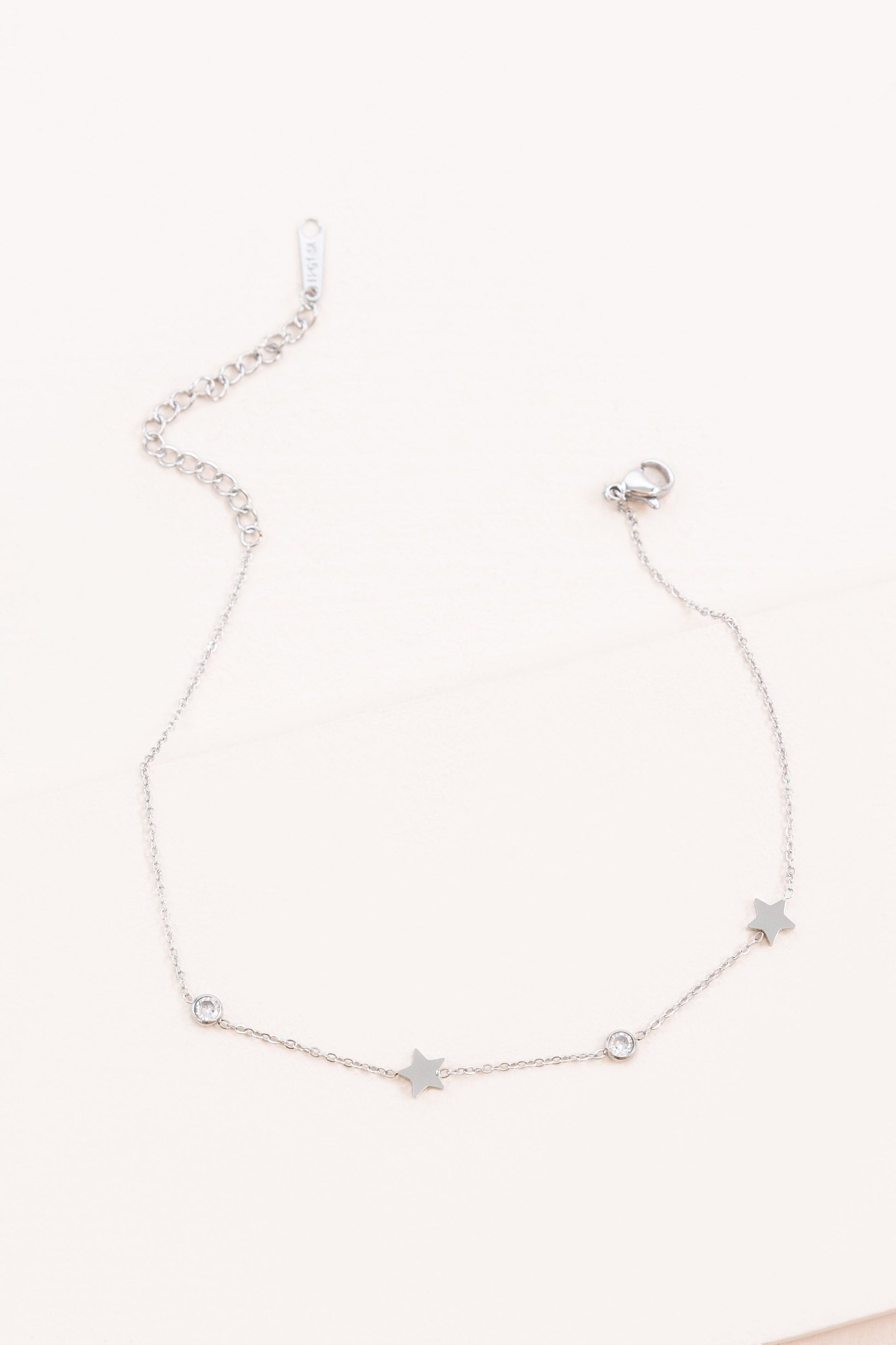 Starry Eyed Rhinestone Anklet, Silver Stainless steel Lovoda