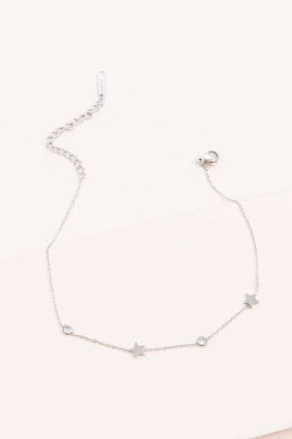 Starry Eyed Rhinestone Anklet, Silver Stainless steel Lovoda