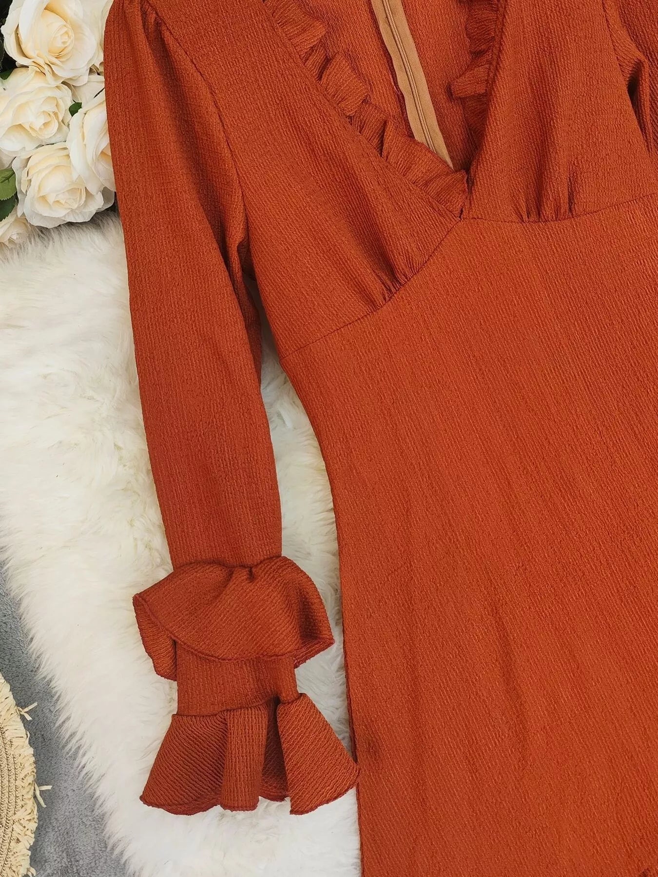 Ruffled High-Low Long Sleeve Dress  DAME BOHEME