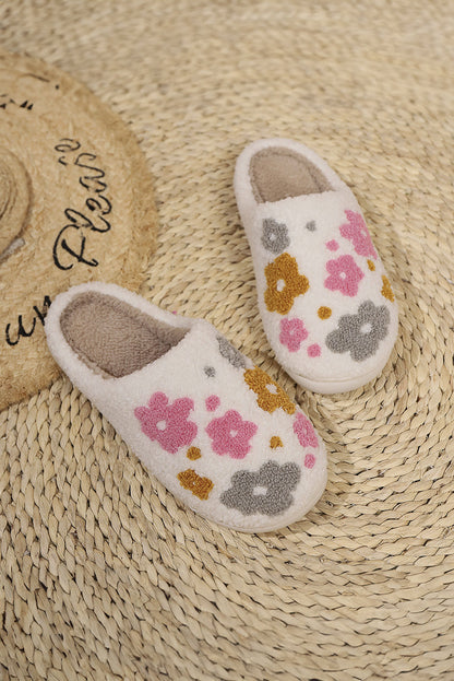 White Floral Fuzzy Winter Slippers  DAME BOHEME