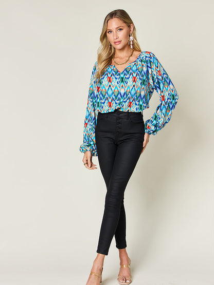 Double Take Full Size Printed Balloon Sleeve Blouse  DAME BOHEME